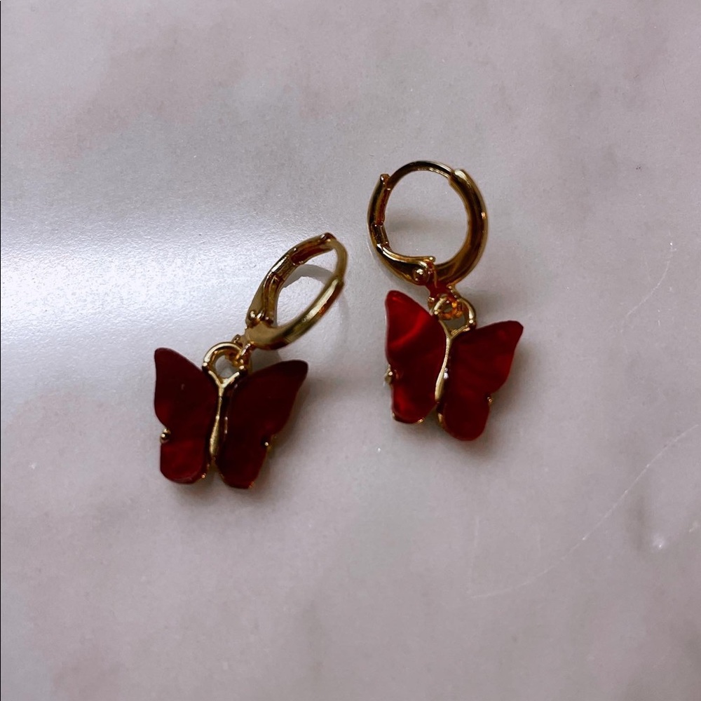 Butterfly Earrings Black, White, Pink, Blue, Red, Purple, Green, Yellow - Picture 15 of 15